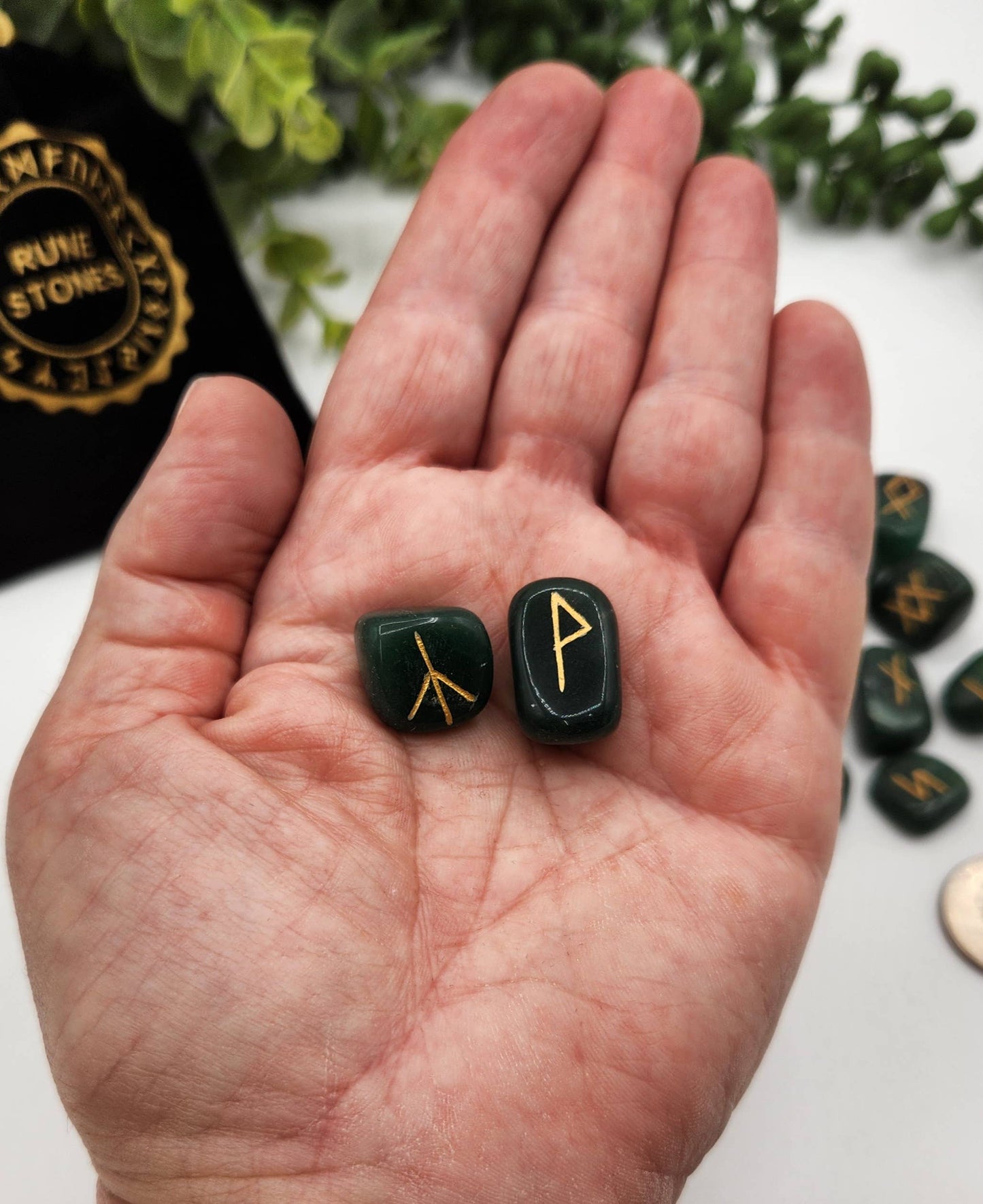 Jade Rune Set with Velvet Pouch & Info Card
