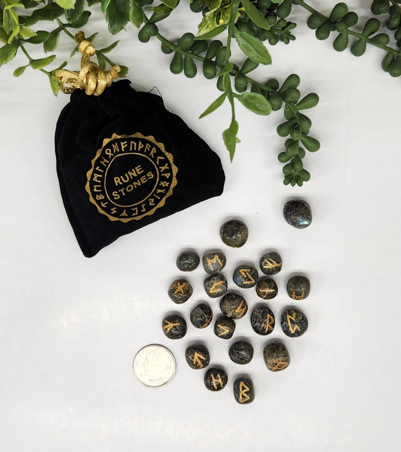 Labradorite Rune Set with Velvet Pouch & Info Card