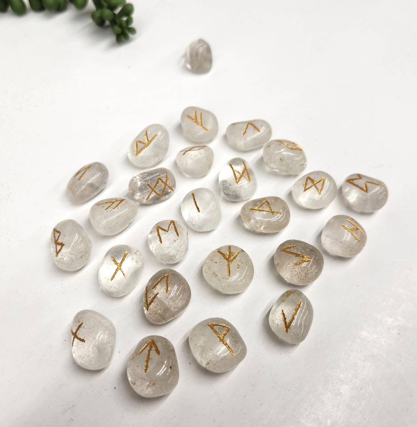 Clear Quartz Rune Set with Velvet Pouch & Info Card