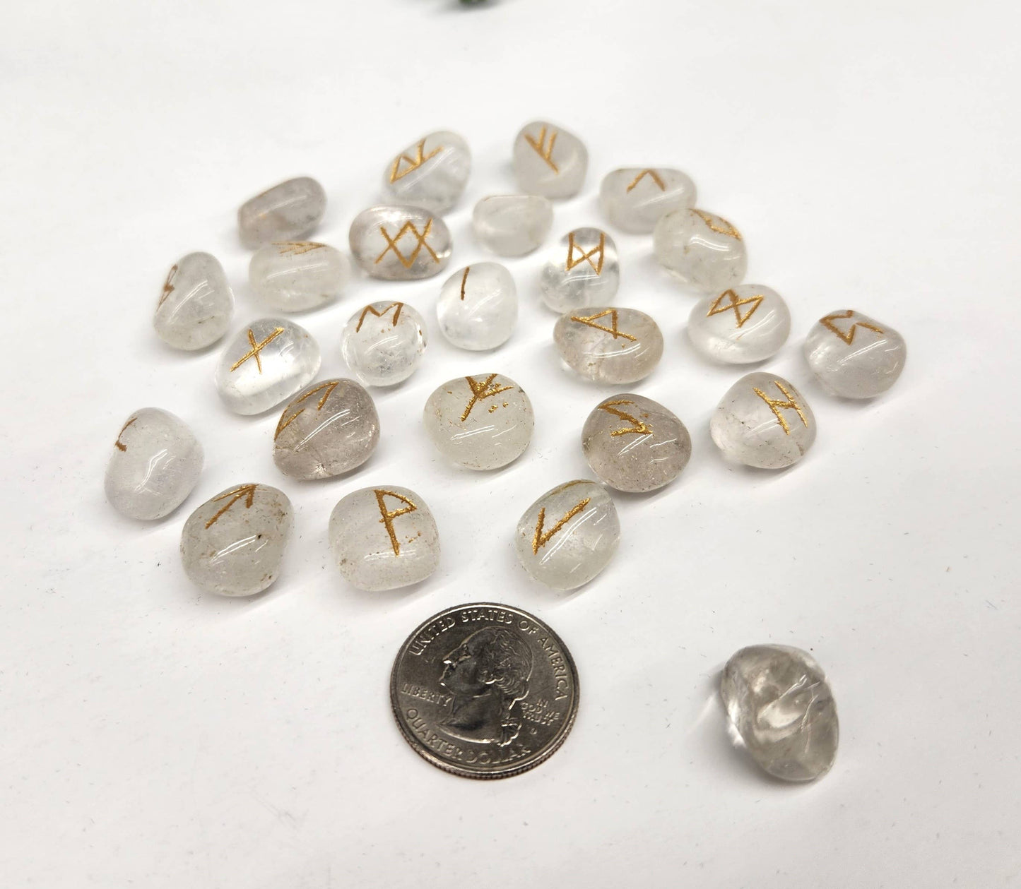 Clear Quartz Rune Set with Velvet Pouch & Info Card