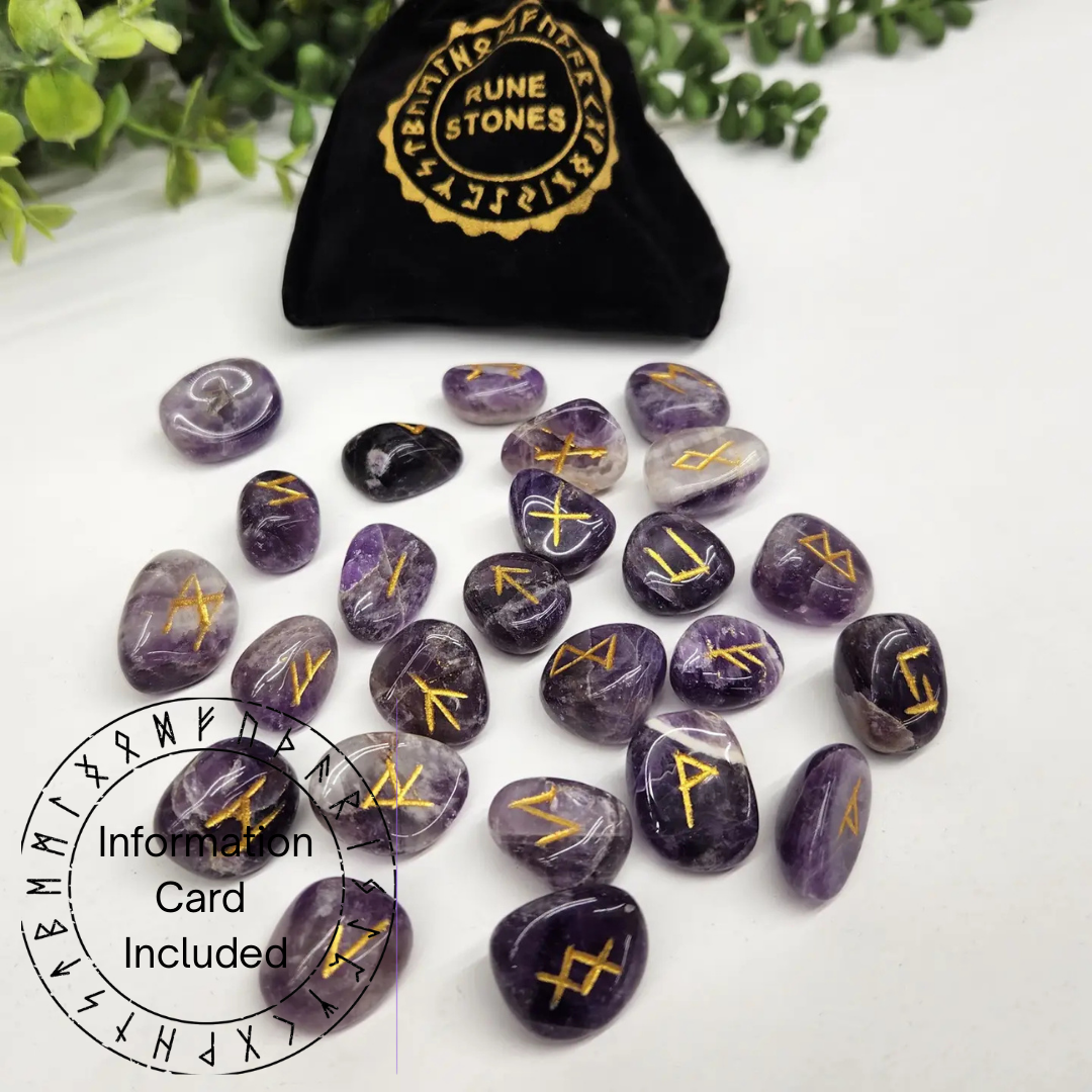 Chevron Amethyst Rune Set with Velvet Pouch & Info Card