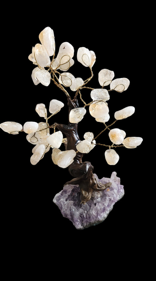 Citrine Bonsai Style Tree on Amethyst Geode