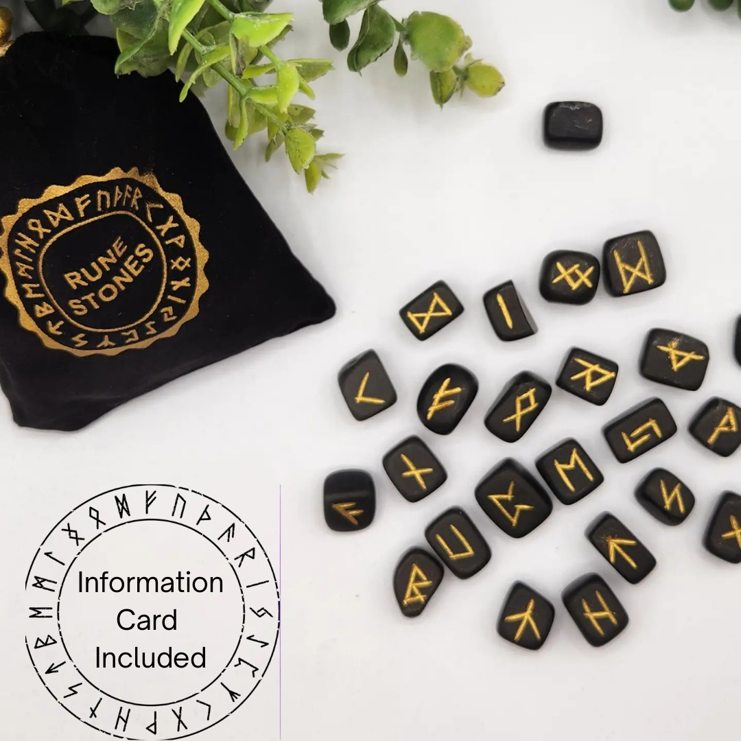 Shungite Rune Set with Velvet Pouch & Info Card