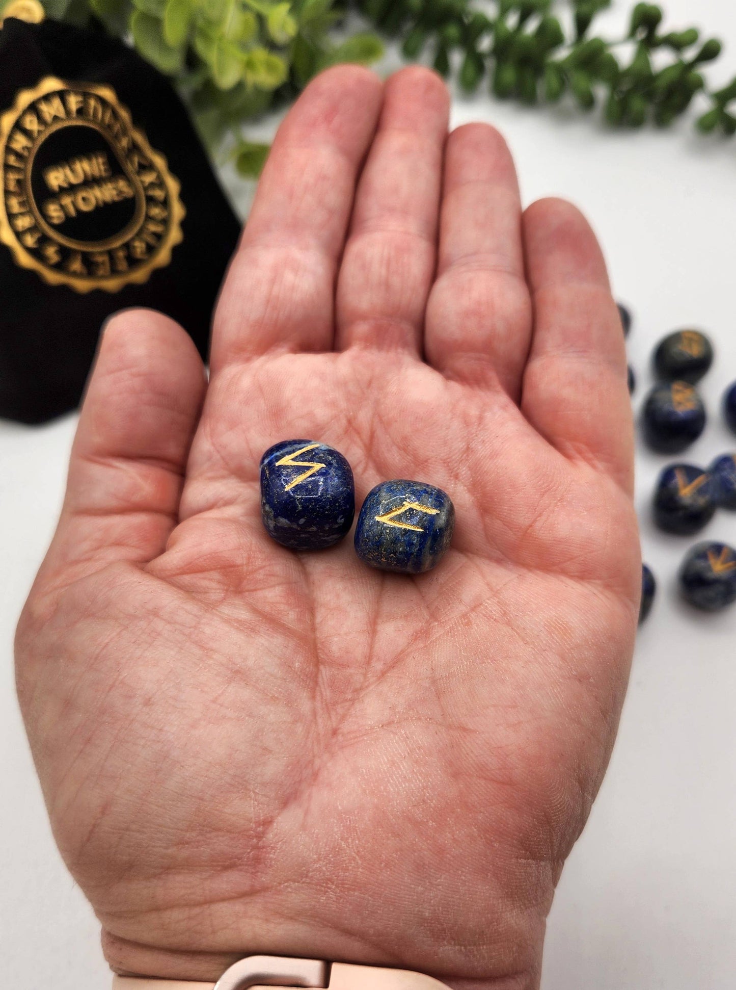 Lapis Lazuli Semi-Precious Gemstone Rune Set with Velvet Pouch & Info Card