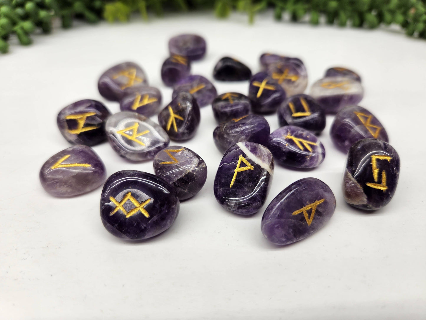 Chevron Amethyst Rune Set with Velvet Pouch & Info Card