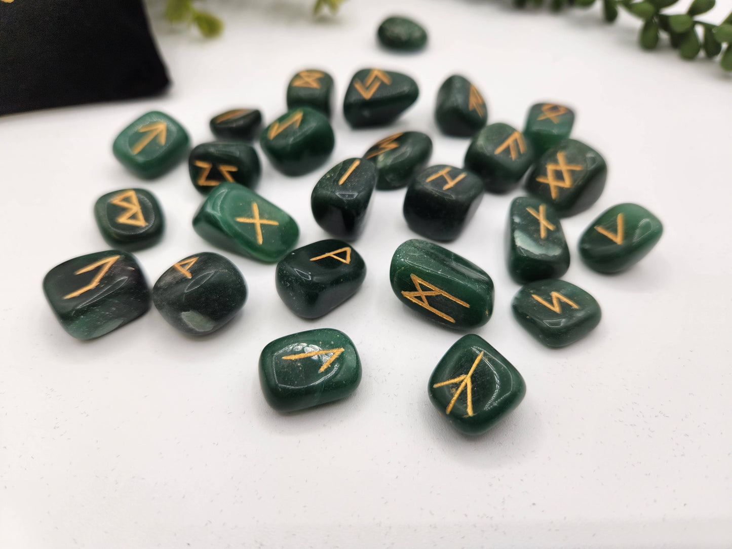 Jade Rune Set with Velvet Pouch & Info Card