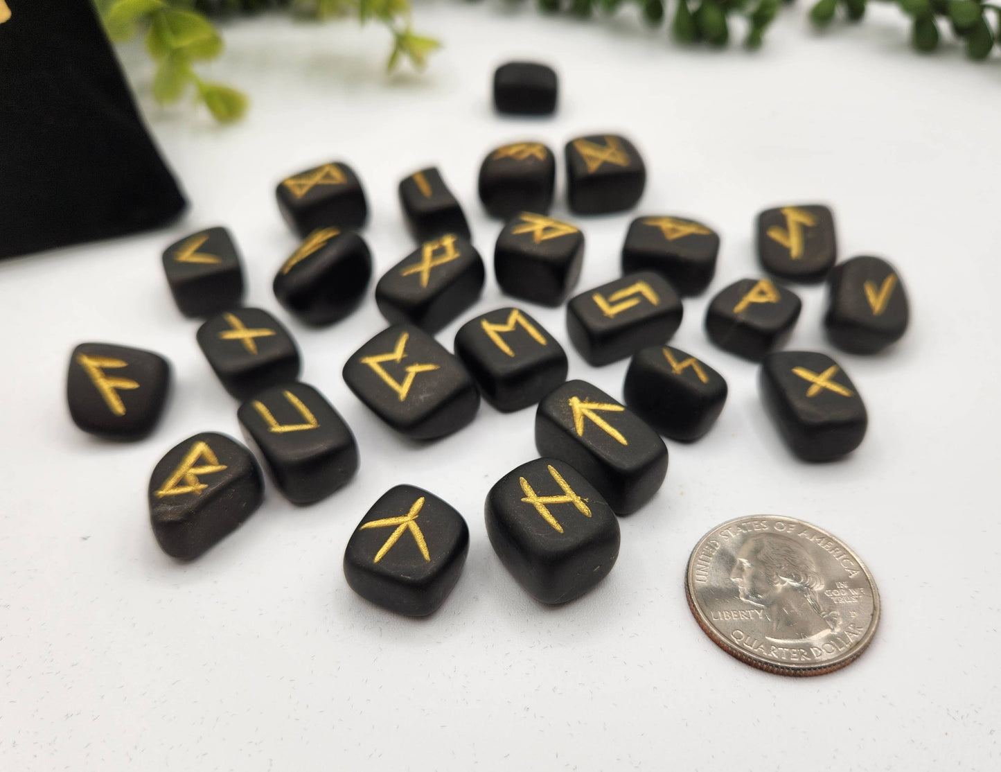Shungite Rune Set with Velvet Pouch & Info Card