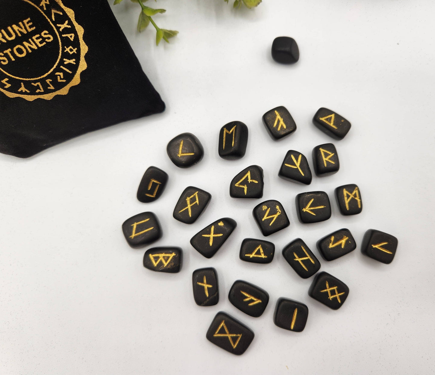 Shungite Rune Set with Velvet Pouch & Info Card