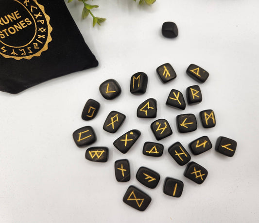 Shungite Rune Set with Velvet Pouch & Info Card