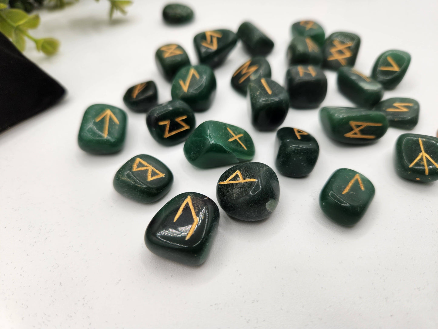 Jade Rune Set with Velvet Pouch & Info Card
