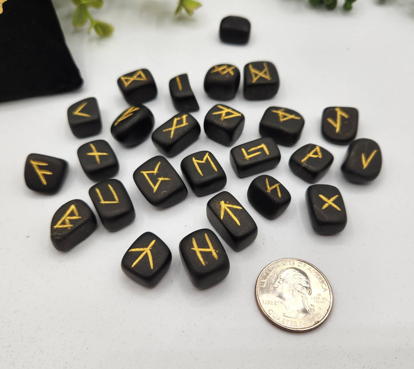 Shungite Rune Set with Velvet Pouch & Info Card
