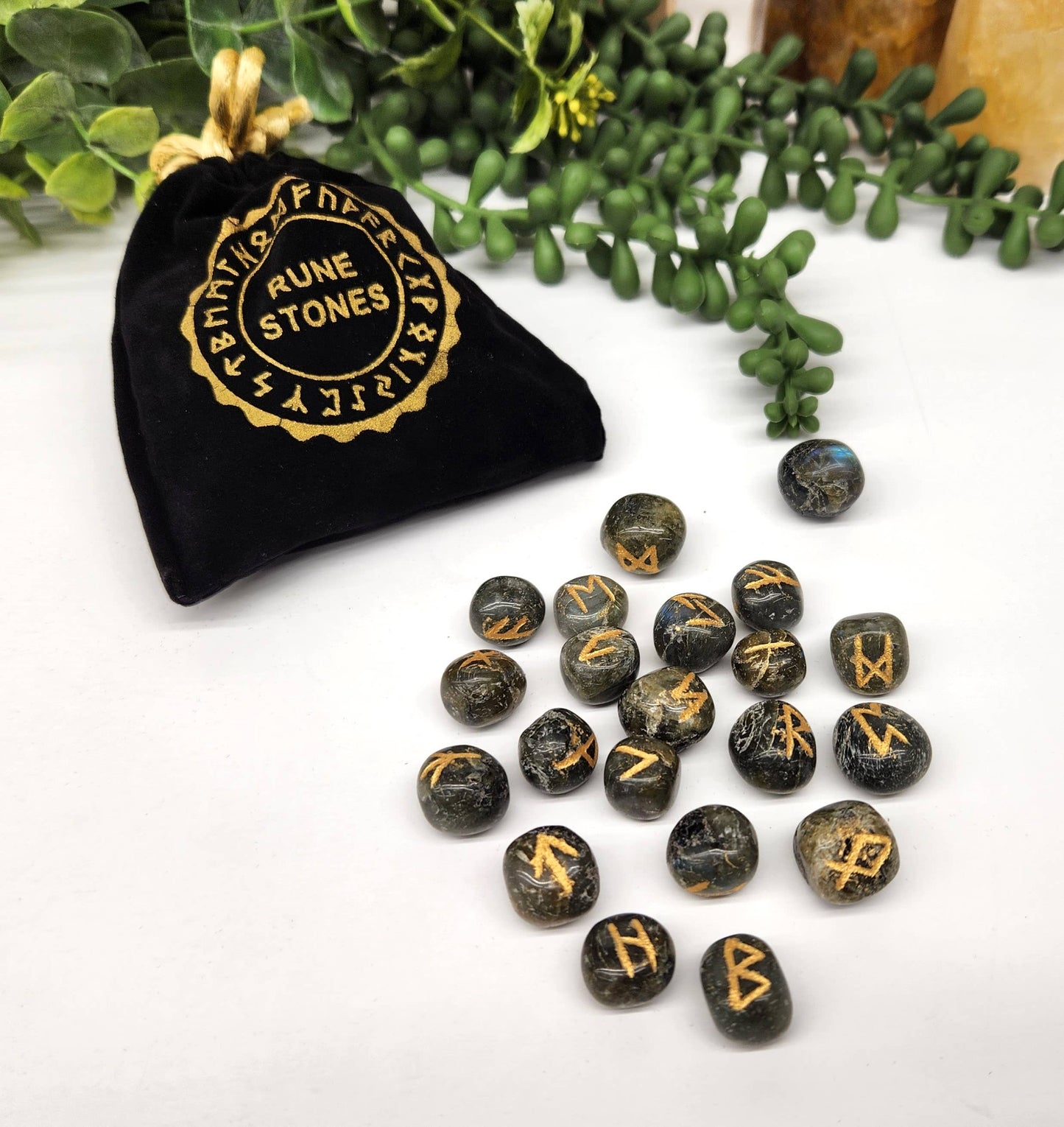 Labradorite Rune Set with Velvet Pouch & Info Card