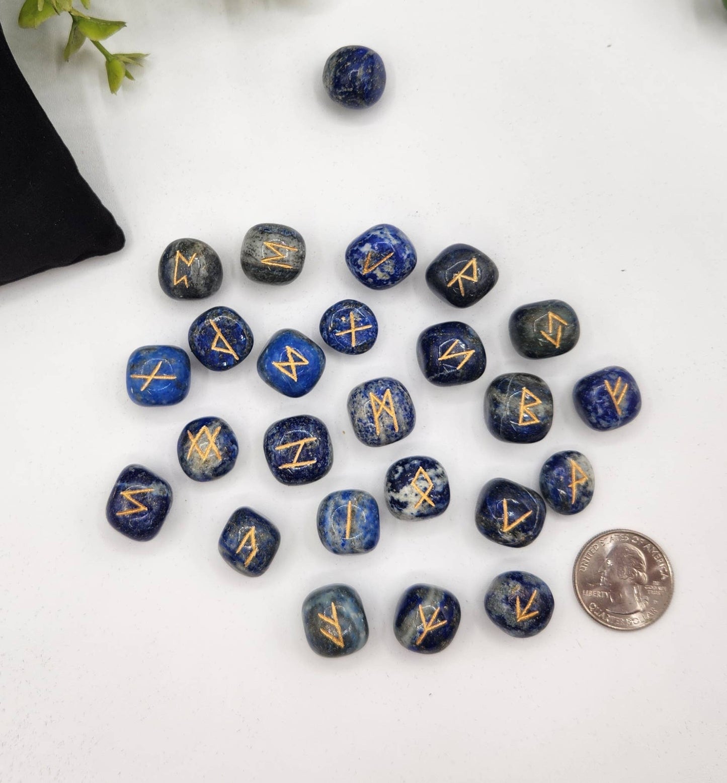 Lapis Lazuli Semi-Precious Gemstone Rune Set with Velvet Pouch & Info Card