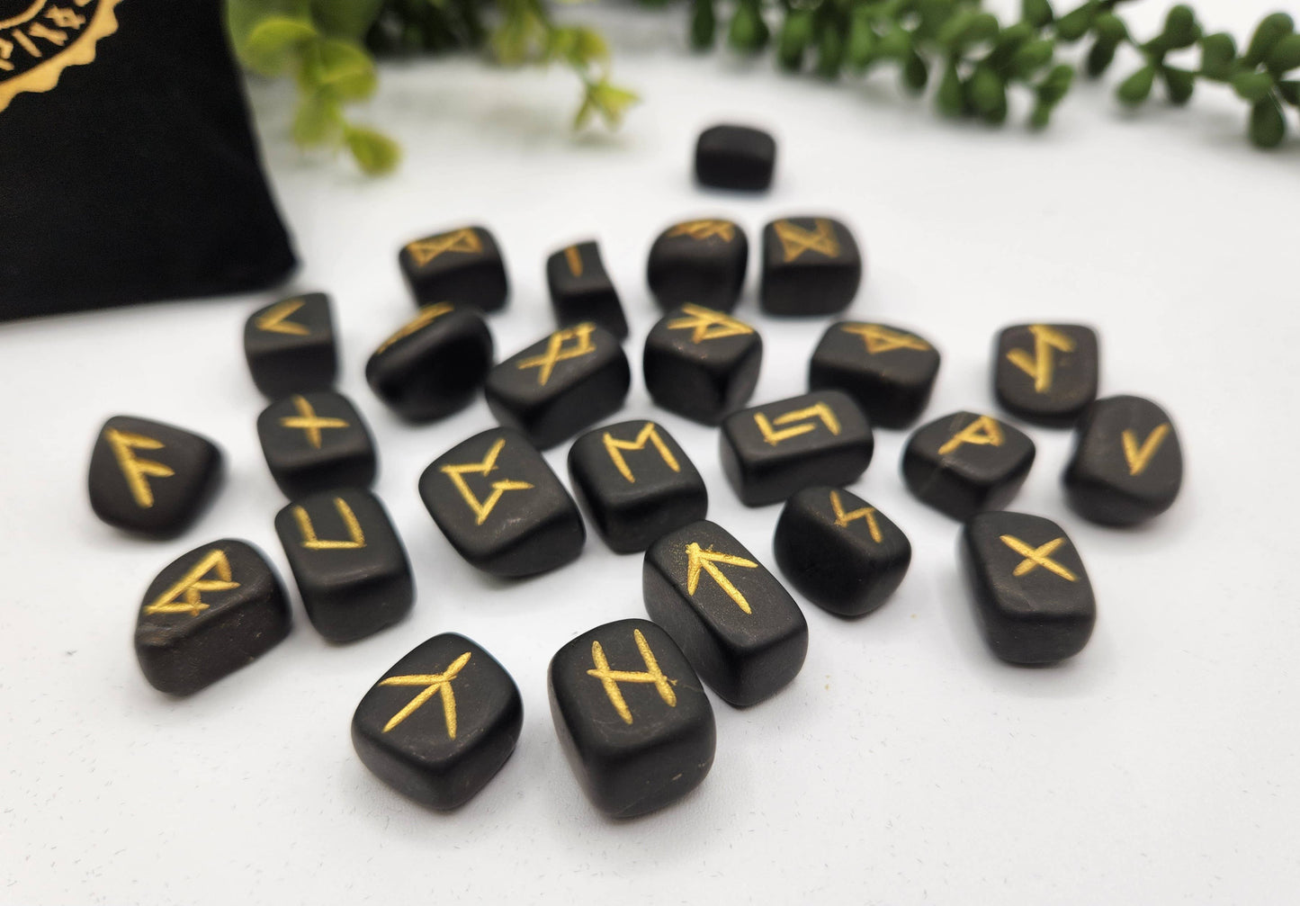 Shungite Rune Set with Velvet Pouch & Info Card