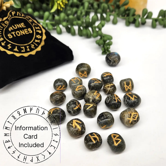 Labradorite Rune Set with Velvet Pouch & Info Card