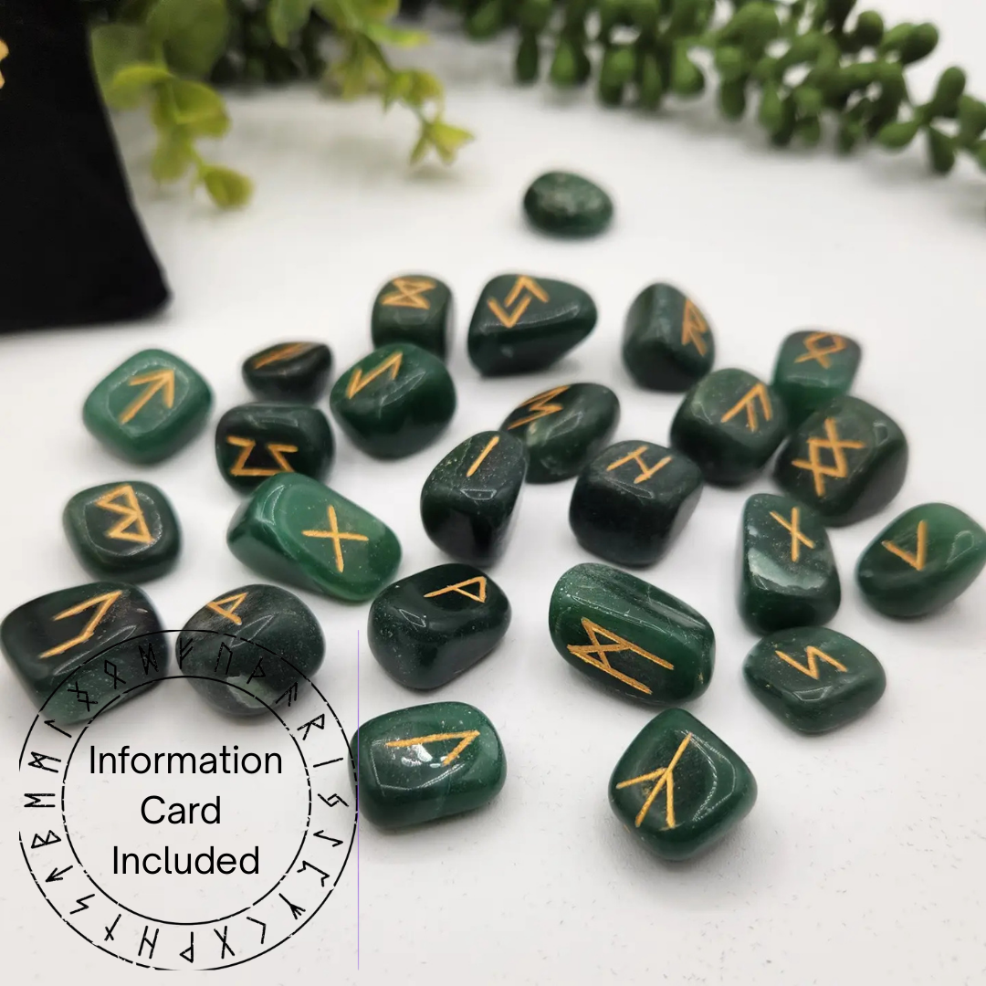 Jade Rune Set with Velvet Pouch & Info Card