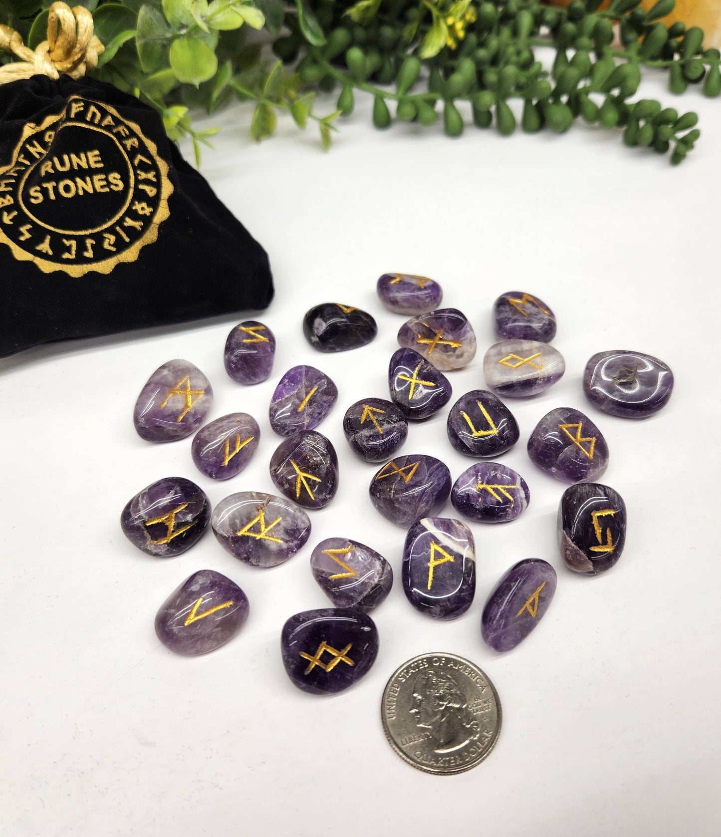 Chevron Amethyst Rune Set with Velvet Pouch & Info Card