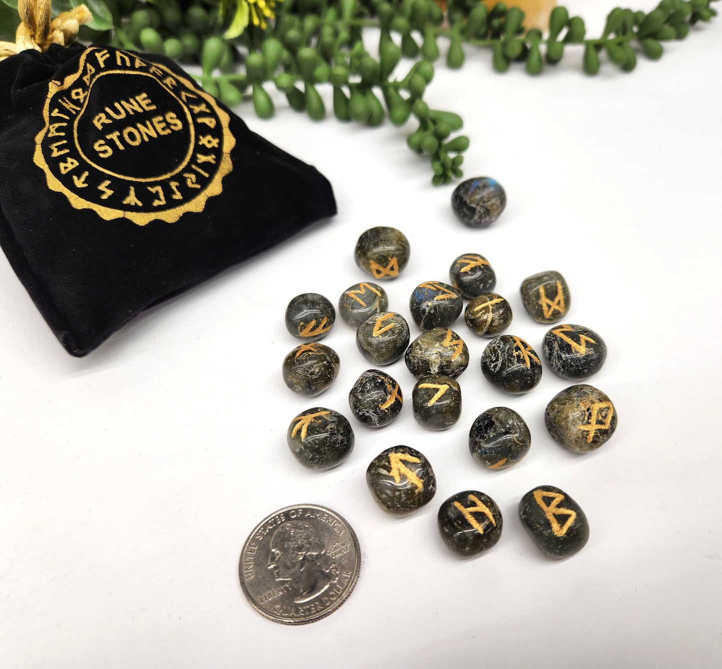 Labradorite Rune Set with Velvet Pouch & Info Card