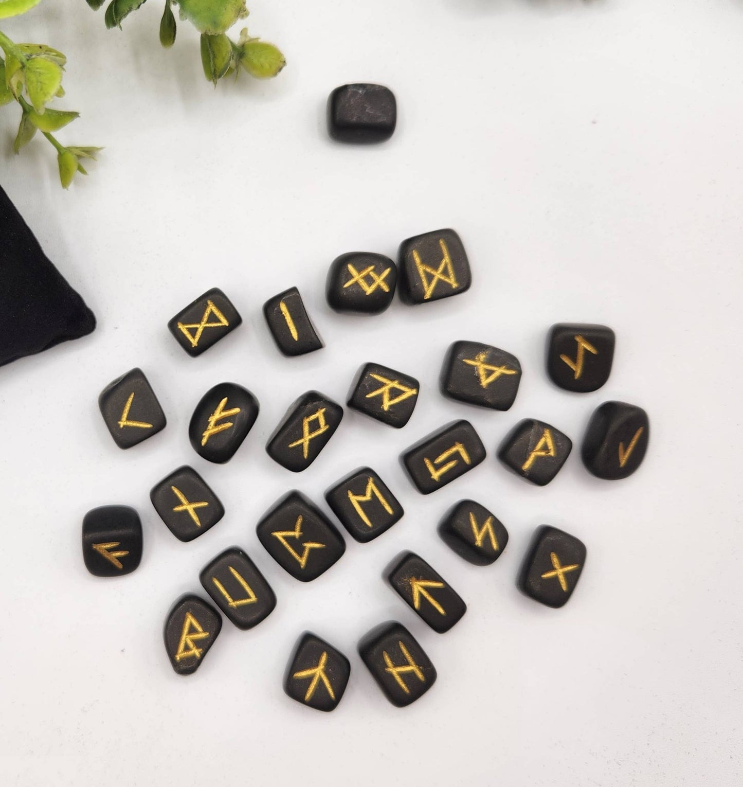 Shungite Rune Set with Velvet Pouch & Info Card