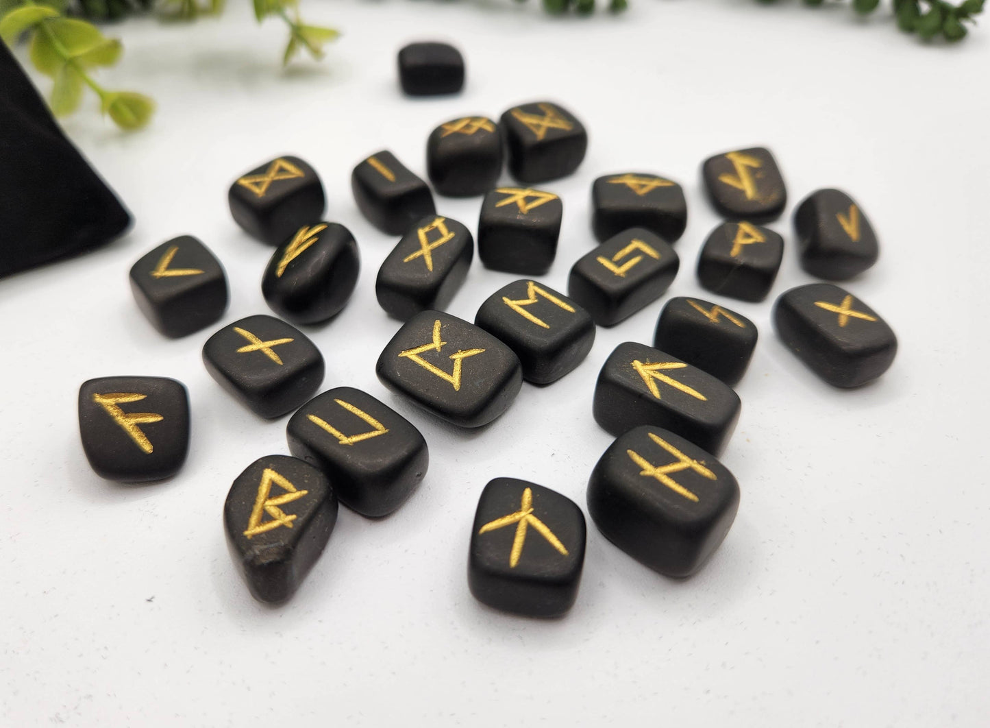 Shungite Rune Set with Velvet Pouch & Info Card