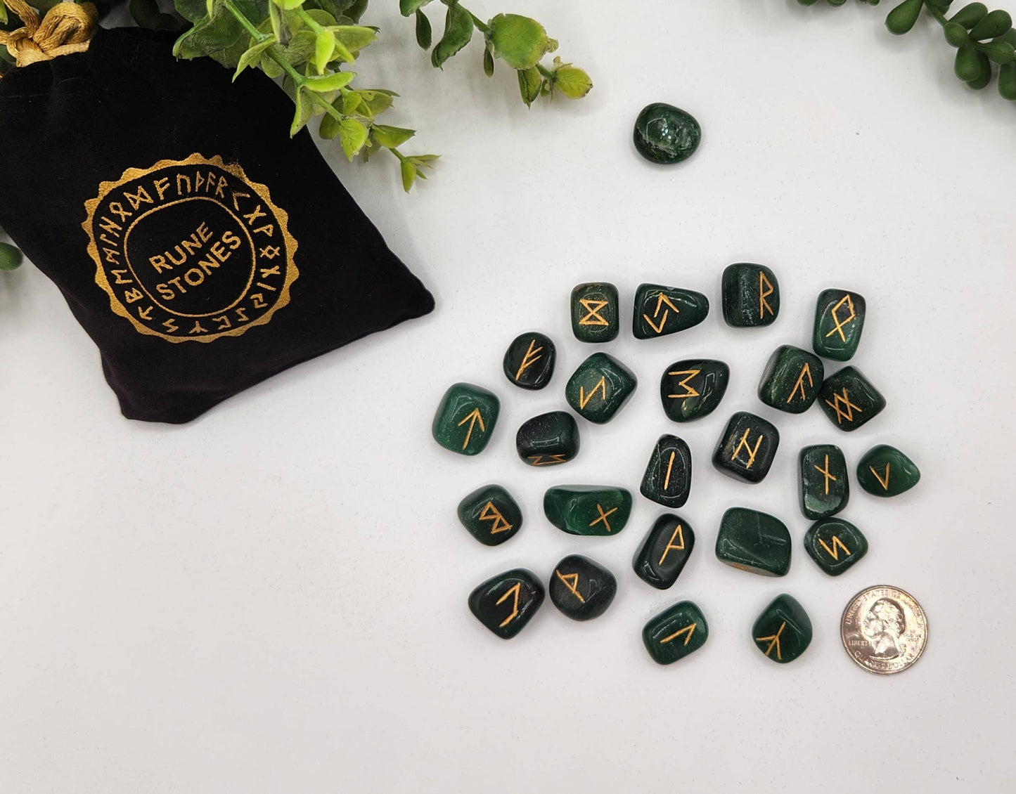 Jade Rune Set with Velvet Pouch & Info Card