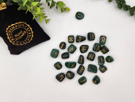 Jade Rune Set with Velvet Pouch & Info Card